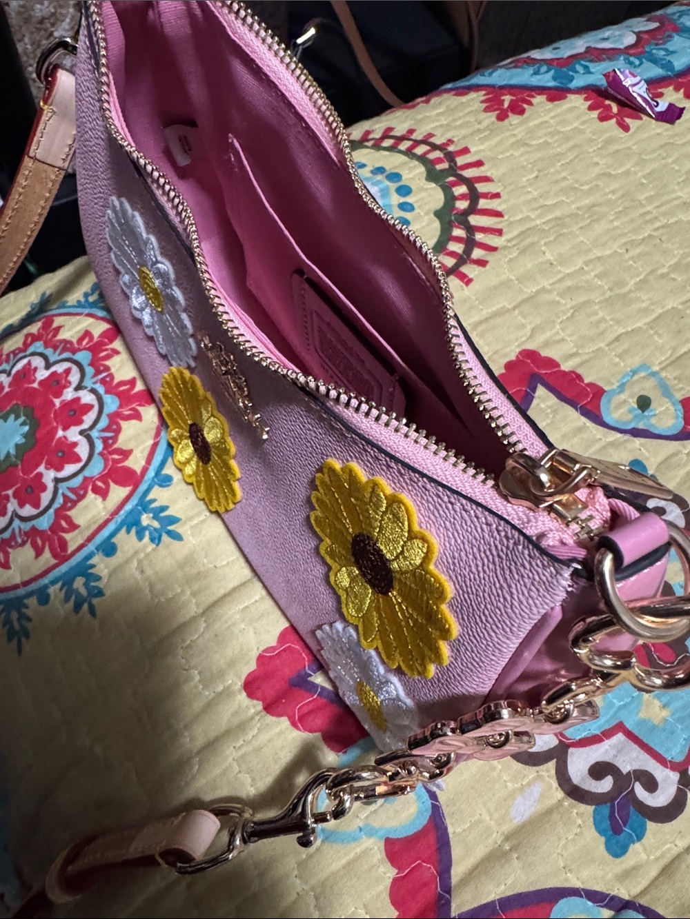 Coach Pink Mini Crossbody with Yellow & White Floral Appliqués - Picture 6 of 7